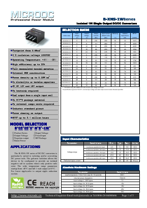 BB-XNS-1W Datasheet PDF Microdc power Technology Co., Ltd