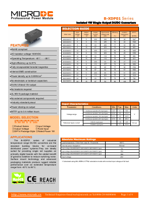 B1209XDP01 Datasheet PDF Microdc power Technology Co., Ltd