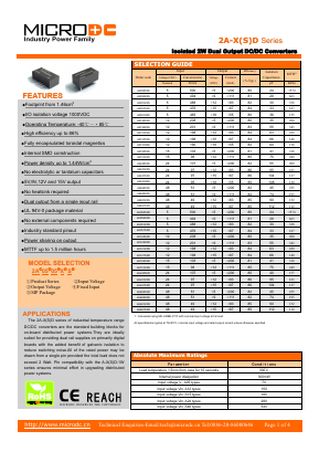 2A1215XS Datasheet PDF Microdc power Technology Co., Ltd