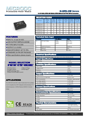 H2405XPD-2W Datasheet PDF Microdc power Technology Co., Ltd