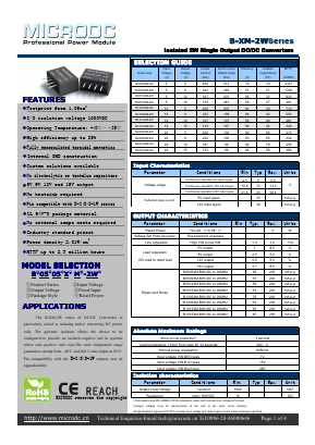 B1209XM-2W Datasheet PDF Microdc power Technology Co., Ltd