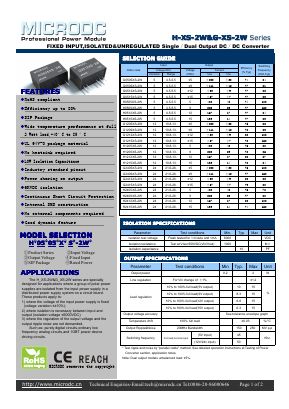 H1205XS-2W Datasheet PDF Microdc power Technology Co., Ltd