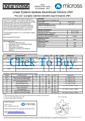 U441_TO-71 Datasheet PDF Micross Components