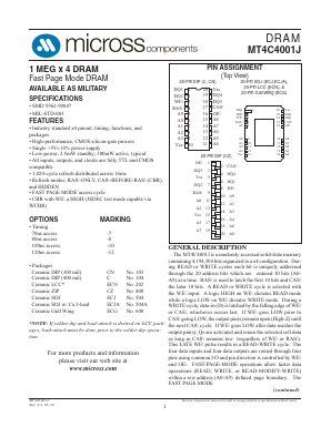 MT4C4001JECG-7/IT Datasheet PDF Micross Components