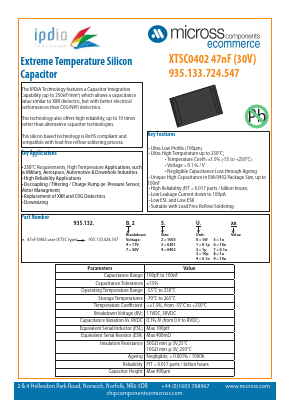 XTSC0402-47NF-30V Datasheet PDF Micross Components