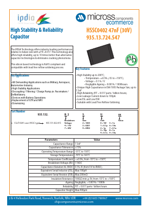 HSSC0402-47NF-30V Datasheet PDF Micross Components