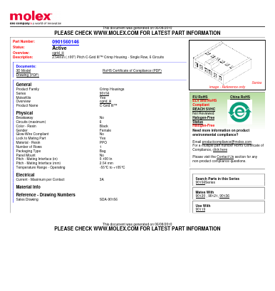 0901560146 Datasheet PDF Molex Electronics Ltd.