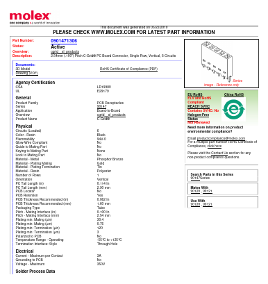 0901471306 Datasheet PDF Molex Electronics Ltd.