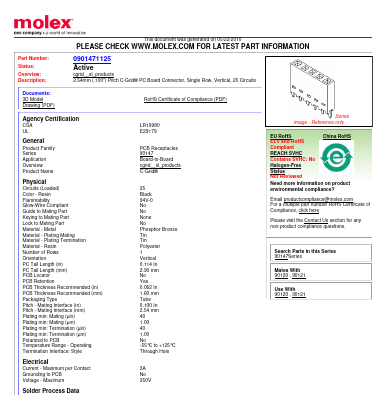 0901471125 Datasheet PDF Molex Electronics Ltd.