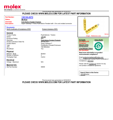 130126-0072 Datasheet PDF Molex Connectors