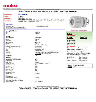 1300980107 Datasheet PDF Molex Connectors