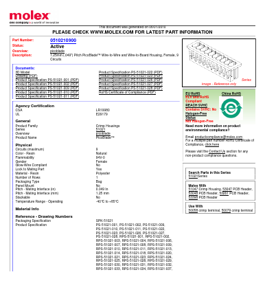 51021-0900 Datasheet PDF Molex Connectors