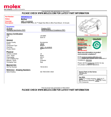 70018-0015 Datasheet PDF Molex Connectors