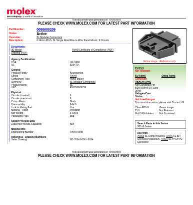 0050650209 Datasheet PDF Molex Connectors