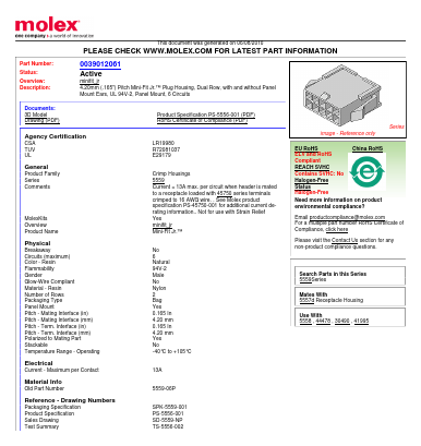 5559-06P Datasheet PDF Molex Connectors