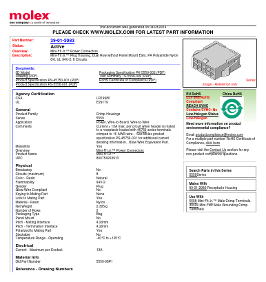 5559-08P1 Datasheet PDF Molex Connectors