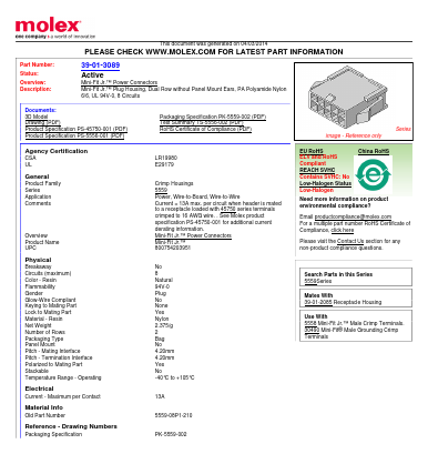 5559-08P1-210 Datasheet PDF Molex Connectors