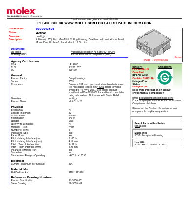 5559-12P-210 Datasheet PDF Molex Connectors