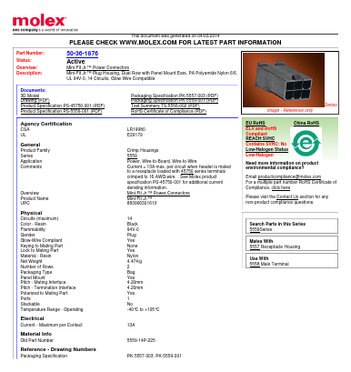50-36-1876 Datasheet PDF Molex Connectors