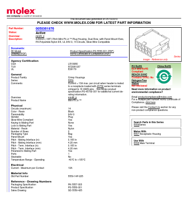 50-36-1876 Datasheet PDF Molex Connectors