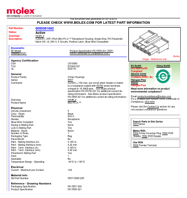 0050361682 Datasheet PDF Molex Connectors