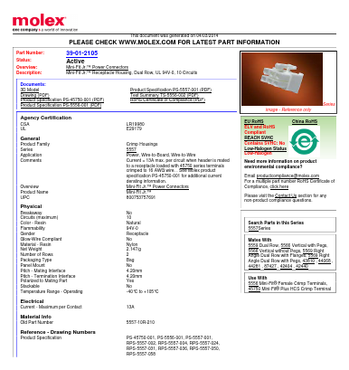 5557-10R-210 Datasheet PDF Molex Connectors