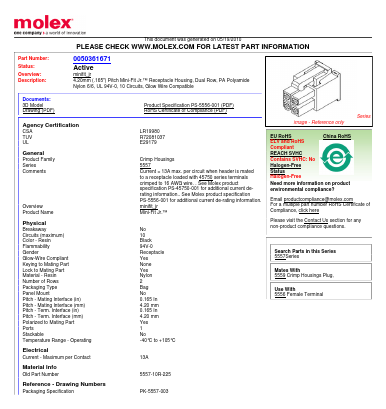 5557-10R-225 Datasheet PDF Molex Connectors