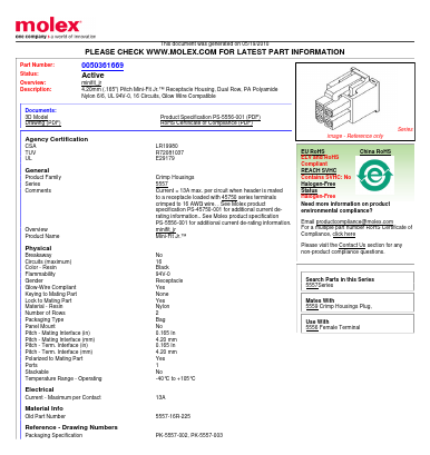 5557-16R-225 Datasheet PDF Molex Connectors