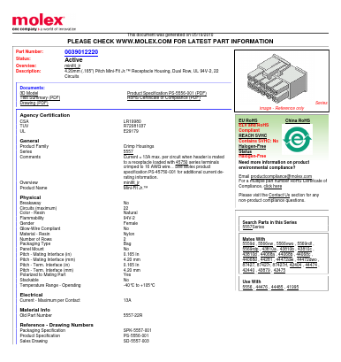 0039012220 Datasheet PDF Molex Connectors