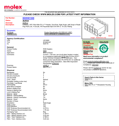 39-30-1040 Datasheet PDF Molex Connectors