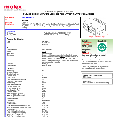 0039301042 Datasheet PDF Molex Connectors