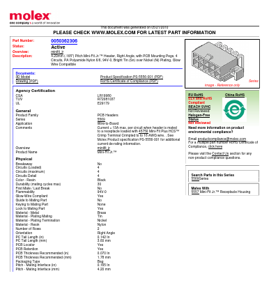 5569-04A2S-225 Datasheet PDF Molex Connectors