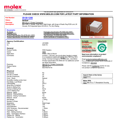 0039301200 Datasheet PDF Molex Connectors
