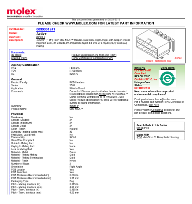 39-30-1241 Datasheet PDF Molex Connectors