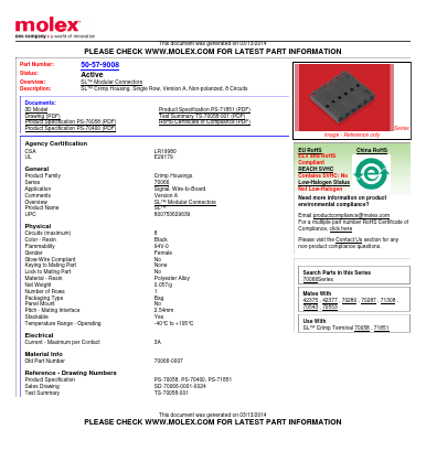 0050579008 Datasheet PDF Molex Connectors