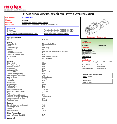 0449150001 Datasheet PDF Molex Connectors