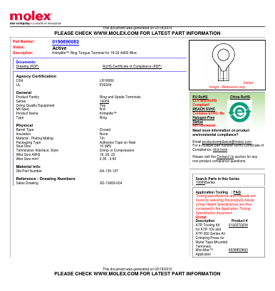 0190690062 Datasheet PDF Molex Connectors