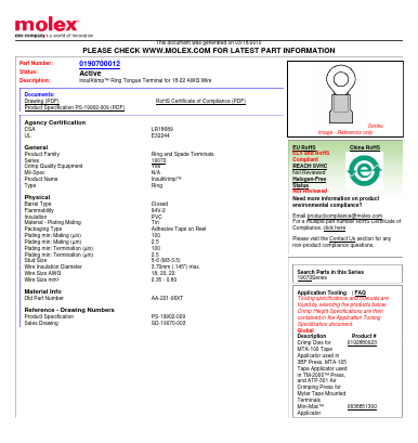 0190700012 Datasheet PDF Molex Connectors