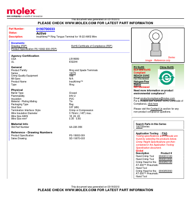 0190700033 Datasheet PDF Molex Connectors