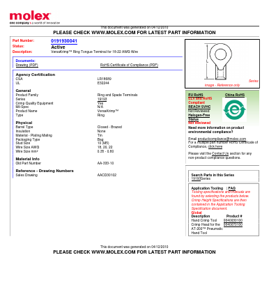 0191930041 Datasheet PDF Molex Connectors