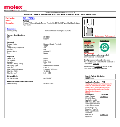 0191270009 Datasheet PDF Molex Connectors
