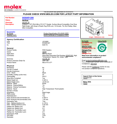 0430451200 Datasheet PDF Molex Connectors