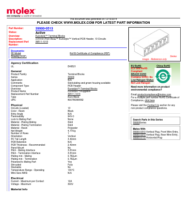 901613 Datasheet PDF Molex Connectors