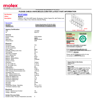 A-41671-C05A208 Datasheet PDF Molex Connectors