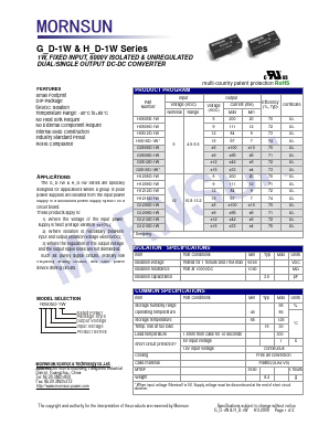 G1209D-1W Datasheet PDF MORNSUN Science& Technology Ltd.