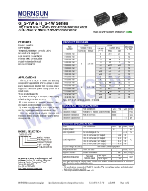 G1212S-1W Datasheet PDF MORNSUN Science& Technology Ltd.