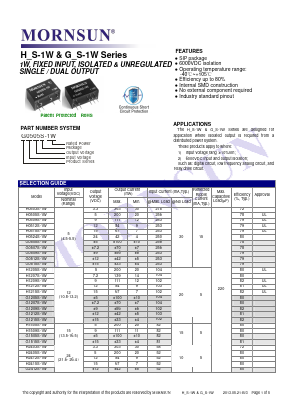 G1212S-1W Datasheet PDF MORNSUN Science& Technology Ltd.