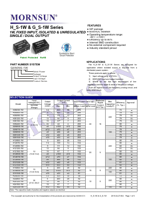 G1205S-1W Datasheet PDF MORNSUN Science& Technology Ltd.