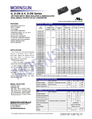 G1212D-2W Datasheet PDF MORNSUN Science& Technology Ltd.