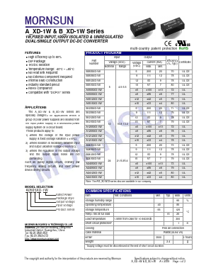 B1209XD-1W Datasheet PDF MORNSUN Science& Technology Ltd.